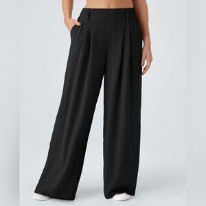 Halara  High Waisted Side Pocket Wide Leg Flowy Palazzo Casual Linen Feel Pants